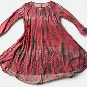 Pink and Gray Tie-Dye 3/4 Sleeve Tunic, Keyhole Detail, Sz L